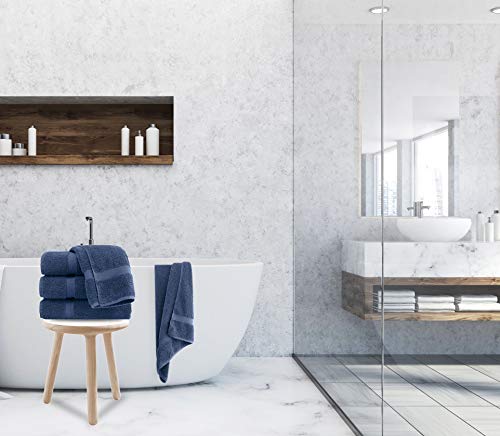White Classic Luxury Bath Towels - 600 GSM Cotton Hotel Towel - 27x54-4 Pack - Navy Blue