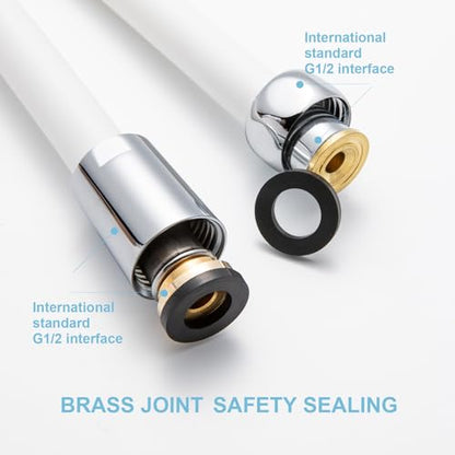 OFFO Ultra-Flex Shower Hose, 100 in Premium RV PVC Handheld Shower Head Hose Flex Hoses Extension with Brass Insert and Nut for Bathing Pet Bathing, Smooth White - color: Smooth White, size: 100 in