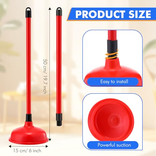 Reallnaive 24 Pack Toilet Plungers Bulk with 19.7 Inch Long Handle Force Suction Cup Rubber Plunger for Bathroom to Fix Clogged Toilets Drains (Red) - color: Red