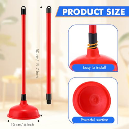 Reallnaive 24 Pack Toilet Plungers Bulk with 19.7 Inch Long Handle Force Suction Cup Rubber Plunger for Bathroom to Fix Clogged Toilets Drains (Red) - color: Red