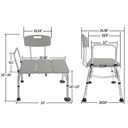 Bath Chair,Adjustable Handicap Shower Chair Seat Bench Transfer Bench with Arms and Backs,3 Blow Molding Plates Aluminium Alloy for Seniors Elderly Baby Bathtub Lift Chair (Gray) - color: Gray