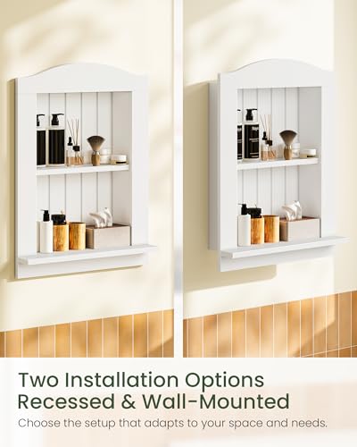 Recessed Wall Niche, 2-Tier Recessed Medicine Cabinet, Bathroom Cabinet Wall Mount, Bamboo Medicine Organizer, Wall Storage Cabinet, for Bathroom, Living Room, Kitchen, White - size: 17.6"L x 2.1"W x 21.8"H