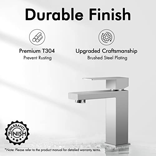 KES Single Handle Bathroom Sink Faucet, Brushed Steel, Modern Single Hole | CUPC NSF Certified, 1.2 GPM, Lead-Free SUS304, Easy To Install - color: Brushed Steel, style: NO Drain - Short Faucet