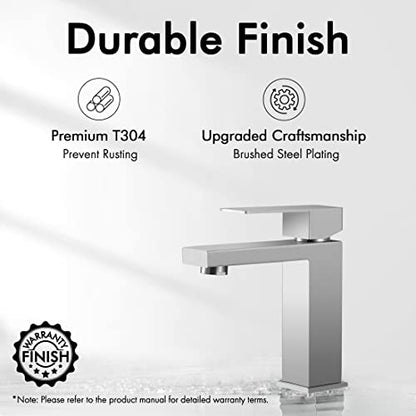 KES Single Handle Bathroom Sink Faucet, Brushed Steel, Modern Single Hole | CUPC NSF Certified, 1.2 GPM, Lead-Free SUS304, Easy To Install - color: Brushed Steel, style: NO Drain - Short Faucet