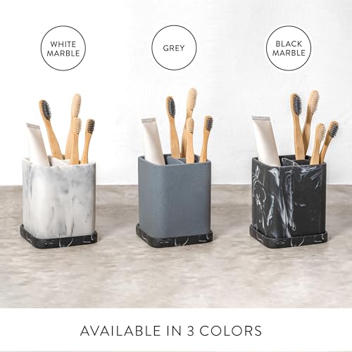 Toothbrush Holder, Countertop Marble Look Electric Toothbrush Toothpaste Makeup Brush Razor Holder Stand Bathroom Organizer with Detachable Tray - color: 2. White Marble