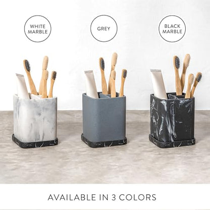 Toothbrush Holder, Countertop Marble Look Electric Toothbrush Toothpaste Makeup Brush Razor Holder Stand Bathroom Organizer with Detachable Tray - color: 2. White Marble