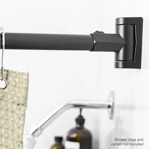 JS Jackson Supplies Single Curved Shower Rod, Metal Construction, Adjustable Between 36 to 61 Inches, Aluminum Rods and Zinc Mounting Hardware, Quality Modern Bathware, Black Finish - color: Black