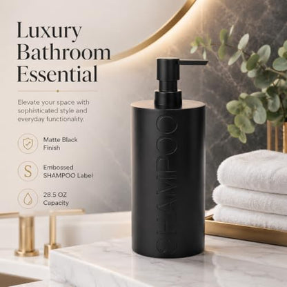 Matte Black Shampoo Dispenser Modern Refillable Pump Bottle with Embossed Text, Durable Resin Construction for Bathroom and Kitchen - color: Shampoo Black