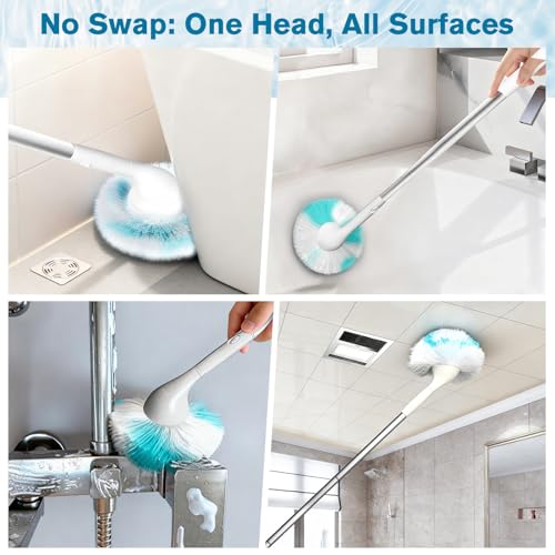 Non-Scratch Tub Tile Scrubber Brush, 48" Long Handle (1-Pack) | Soft Tub Mop, 2026 Version, All-in-One Adjustable Shower Brush for Bathtub, Bathroom, Sink, Faucet, and Wall Tile