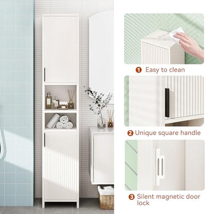 67'' Tall Bathroom Storage Cabinet, White Cabinet Organizer with Doors | Adjustable Shelves, Narrow Storage Cabinet, Slim Freestanding Storage Cabinet for Small Spaces, Living Room, Kitchen