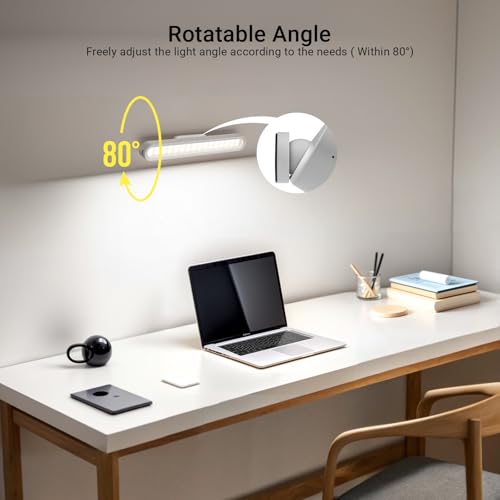 AKSDA Rechargeable Magnetic Under Cabinet Lighting, 3 Colors Adjustable Mirror Lights with 50 LED, 2600mAh Battery Makeup, Touch Lights Bar for Closet Bathroom Kitchen Sink Picture