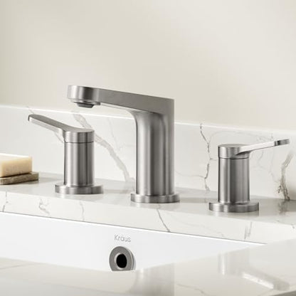KRAUS Indy Widespread Bathroom Faucet in Spot-Free Brushed Nickel with 2 Handles, Pop Up Drain and Supply Lines, FUS-14103SFBN - color: Spot Free Brushed Nickel, style: Widespread