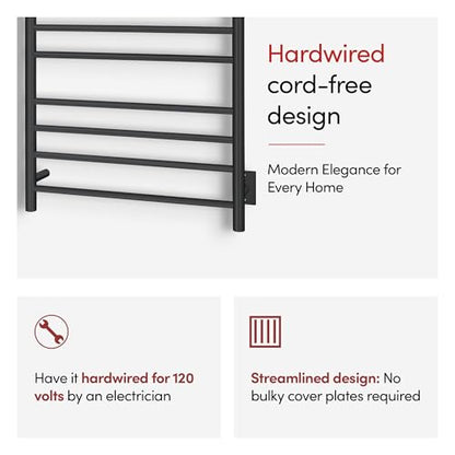 WarmlyYours Malta Heated Towel Rack, 11-Bar Electric Towel Warmer for Bathroom, Hardwired Wall-Mounted, Heated Drying Rack, Matte Black - Luxurious, Spa-Like Warm Towels for Your Bathroom - color: Matte Black (11 Bars)