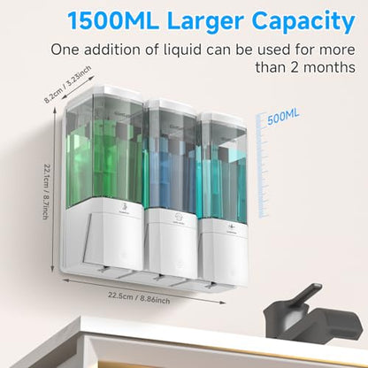 Shampoo and Conditioner Dispenser,GlintGath Shower Dispenser 3 Chamber No Drill Shampoo Dispenser for Shower Wall Mounted Shower Soap Dispenser for Bathroom Hotel,Large Capacity 3 * 500ML,White1 - color: Clear White 3 Chamber