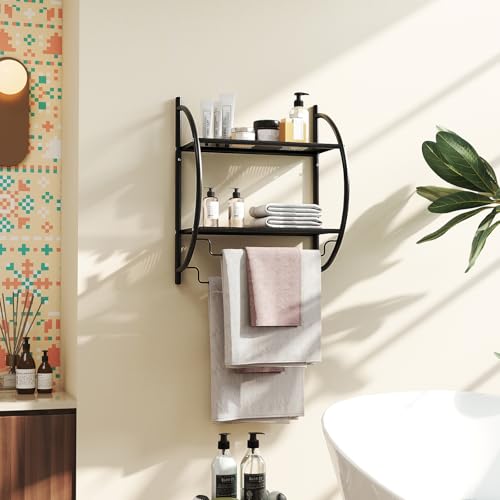 Tangkula 2-Tier Chrome Bathroom Shelf, Modern Wall-Mounted, 18" W x 10" D x 22" H, Towel Rails & Tiered Shelves, Rustproof, Heavy Duty (Black) - color: Black