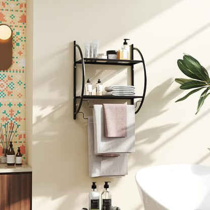 Tangkula 2-Tier Chrome Bathroom Shelf, Modern Wall-Mounted, 18" W x 10" D x 22" H, Towel Rails & Tiered Shelves, Rustproof, Heavy Duty (Black) - color: Black