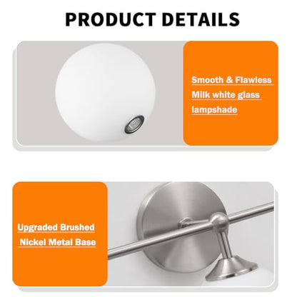 Elagant Modern Brushed Nickel Bathroom Vanity Lights, 3-Lights Bathroom Light Fixtures with Milky White Globe Glass Shade, Bathroom Wall Sconces Light over Mirror Dressing Table Bedroom Living Room - color: Nickel, size: 3 light