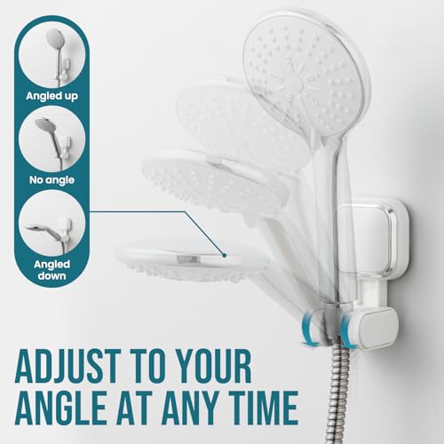 TAILI Shower Head Holder Suction,Adjustable Height & Angle,Universal,White | bathroom handheld shower wand bracket,no-drill removable waterproof,round,plastic,wall mounted,kids,pets,4.5" - color: White, size: Square