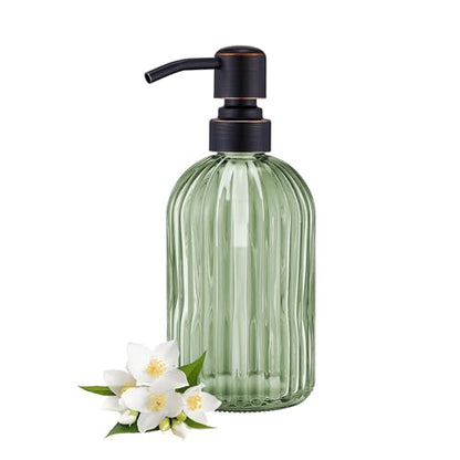 16Oz Green Glass Soap Dispenser with Rust Proof Bronze Stainless Steel Pump, Green Countertop Refillable Liquid Lotion Dispensers with Stainless Steel Pump, Oil Rubbed Bronze Soap Dispenser - color: Oil Rubbed Bronze+ Green, size: 1-Pack