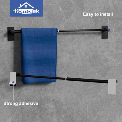 Adhesive Adjustable Towel Bar, HOMOTEK Economical Self Stick Towel Holders, Towel Rod Size from 12 Inch to 22 Inch Single Towel Racks, Towel Hanger Hook for Kitchen(1 Pack Matte Black) - color: Economical-self-adhesive-matte Black, size: 1 Pack