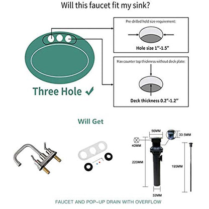 WOWOW Centerset Bathroom Faucet Brushed Nickel: 4 Inch Bathroom Sink Faucets with Lift Rod Drain Assembly Vanity Faucet 2 Handle High Arc Taps Modern - color: Brushed Nickel, style: Centerset - 4 Inch