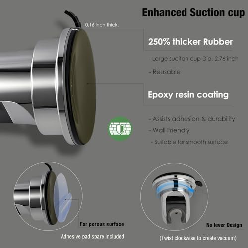 Handheld Shower Head Holder with Enhanced Suction Cup - Relocatable - 4 Angles Adjustable - 90° Downward - Bathroom Wall Mount Shower Wand Holder (Polished Chrome) - style: Chrome