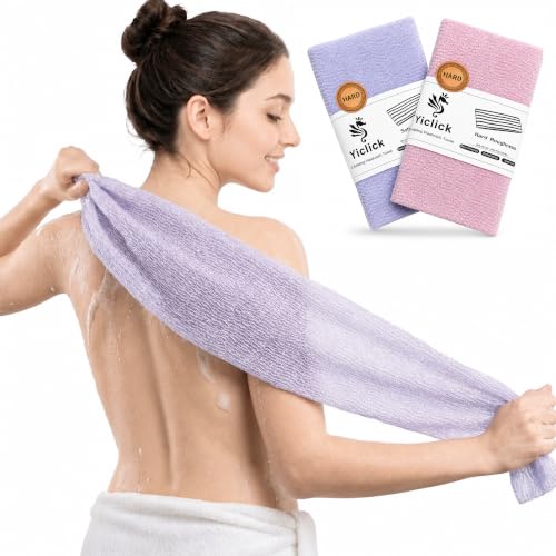 Yiclick Exfoliating Washcloth Towel, Back Scrubber for Shower for Women, Exfoliating Body Scrubber, Loofah Sponge Wash Cloth, Korean Japanese Exfoliating Shower Towel, Exfoliator Washer for Bath - color: Purple+taro Purple