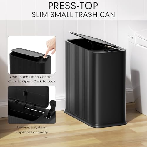 Bathroom Trash Can with Lid 13 Liter/ 3.5 Gallon Black Trash Can with Pop-Up Lid Bedroom Trash Can Small Garbage Can with 150 Counts Trash Bags for Small Bathroom Bedroom Office - color: Black