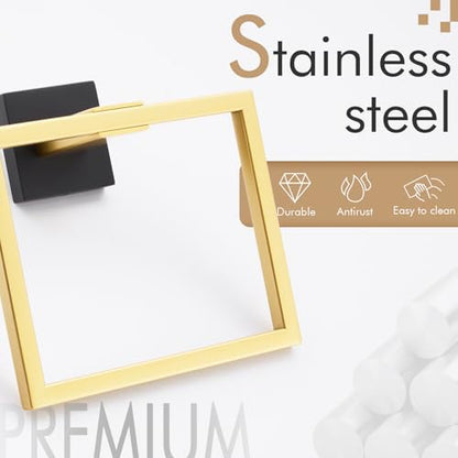KOKOSIRI Towel Ring Holder Bathroom Lavatory Hand Towel Rack Wall Mounted Bathroom Hardware T-304 Stainless Steel Matte Black and Gold, B3004GDK - color: Black Gold, size: 1 Pack