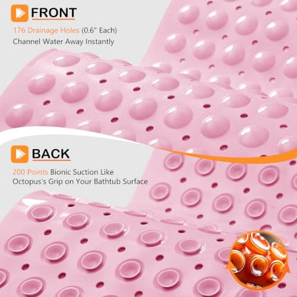 Yimobra Non Slip Bathtub Mat 40 x 16 Inch, Extra Long Shower Mat with Drain Holes, Machine Washable Baby Bath Mats, Strong Suction Cups for Bathroom Floor, Pink - color: Pink