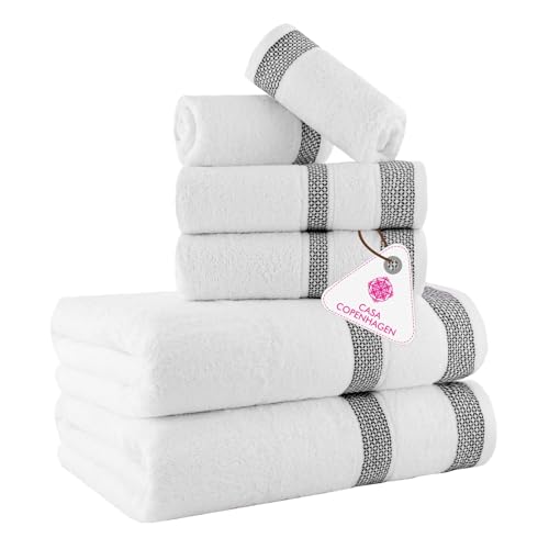 CASA COPENHAGEN Solitaire 6Pcs 100% Egyptian Cotton Large Designer Towels Gift Set- Chalk White, 600GSM, 2Bath 2Hand 2Washcloths, Bath Towels for Bathroom Set for Women & Men - color: Solitaire 6pcs Towel Set Chalk White, size: 6Pcs Towel Set