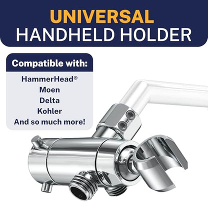 HammerHead Showers Solid Metal 3-Way Shower Diverter Valve with Shower Head Holder, Universal Splitter for Handheld Spray Wand and Rain Showerhead, Chrome - color: Polished Chrome