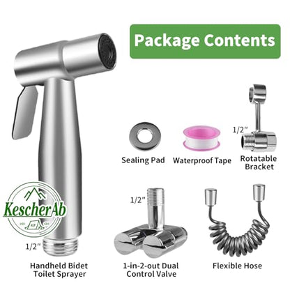 Handheld Toilet Bidet Sprayer for Toilet | Adjustable Water Pressure Control with Complete Bidet Spray Hoses Kit for Feminine Wash, Cloth Diaper Sprayer for Baby Wash - color: Chrome