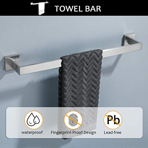 Towel Bar Set 5 Pieces Brushed Nickel Bathroom Hardware Set|Stainless Steel Wall Mounted 23.6-Inch Towel Rack - color: Brushed