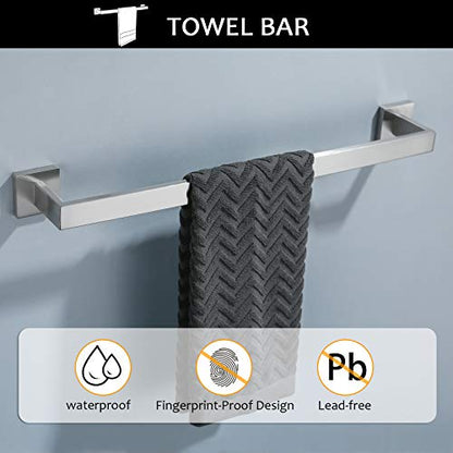 Towel Bar Set 5 Pieces Brushed Nickel Bathroom Hardware Set|Stainless Steel Wall Mounted 23.6-Inch Towel Rack - color: Brushed