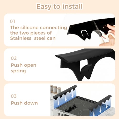 Silicone Stove Gap Covers with Stainless Steel, Oven Gap Filler Seals Gaps Between Stovetop and Counter, Stove Gap Guards Range Trim Kit, Easy to Clean Stove Gap Guard (Black 2 Pack,25") - color: Black, size: 25 inches