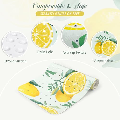 SHUCHING Yellow Bath Mat for Tub Non Slip-40x16 Inch | Bathtub Mat for Elderly Mold Free, Long Shower Mat for Inside Shower with Suction Cup, Machine Washable - color: Lemon