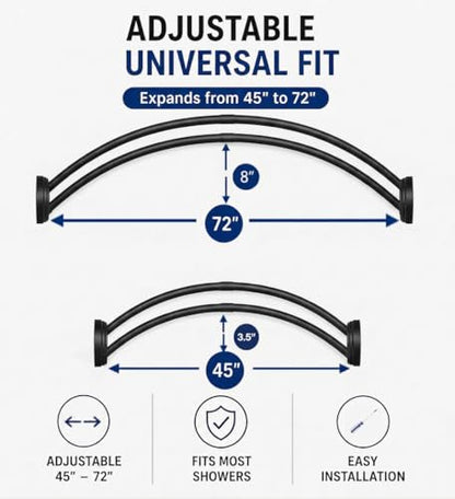 Double Curved Aluminum Shower Rod, White - color: White