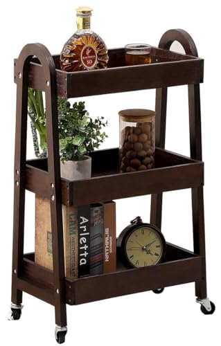 3 Tier Rolling Craft Cart Slim Rolling Storage Cart Wooden Cart on Wheels Bathroom Organizer Rolling Utility Cart Mobile Shelving Unit for Kitchen Bathroom Laundry Narrow Places (Black) - color: Black