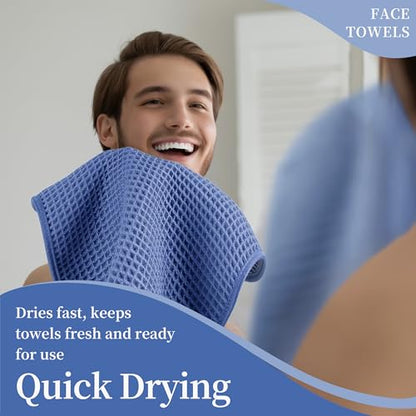 Microfiber Waffle Face Towels, 2 Pieces, Soft, Absorbent, Fast Drying, Lint Free 430 GSM (Dark Blue) - color: Dark Blue