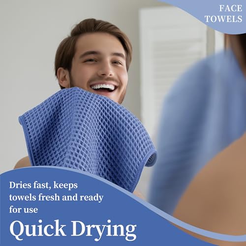 Microfiber Waffle Face Towels, 4 Pieces, Soft, Absorbent, Fast Drying, Lint Free 430 GSM (Dark Blue) - color: Dark Blue