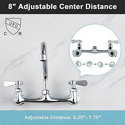 Wall Mount Commercial Sink Kitchen Faucet 8 Inch Adjustable Center | 10 Inch 360 Swivel Spout, Lead-free Brass, For Restaurant Laundry Utility Room, Easy to Install, CUPC NSF Certified - color: A Chrome, size: 10 Inch Spout