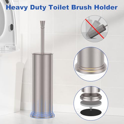 304 Stainless Steel Heavy Duty Toilet Bowl Brush，Removable Inner Bowl and Splash Protection，Bathroom Toilet Brush-Dense Bristles for Through Cleaning - color: Nickel