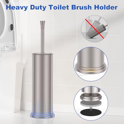 304 Stainless Steel Heavy Duty Toilet Bowl Brush，Removable Inner Bowl and Splash Protection，Bathroom Toilet Brush-Dense Bristles for Through Cleaning - color: Nickel