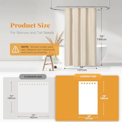 54x78 Linen Textured Waterproof Fabric Shower Curtain, Beige/Cream | Narrow Long Size, 230GSM Polyester, Heavy Duty Cloth, Weighted Hem, 10 Hooks, Modern Luxury Hotel Style, Machine Washable - color: A - Cream, size: 54"W x 78"L (Pack of 1)
