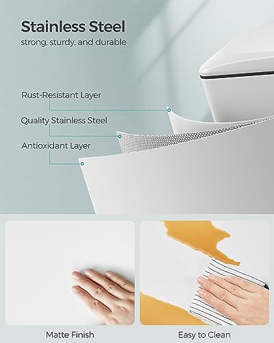 SONGMICS Slim Trash Can, 13-Gallon (50 L) Garbage Can for Narrow Spaces with Soft-Close Lid, Inner Bucket, and Step-on Pedal, Stainless Steel, 15 Trash Bags Included, White ULTB510W48 - color: White, style: 13 Gal.
