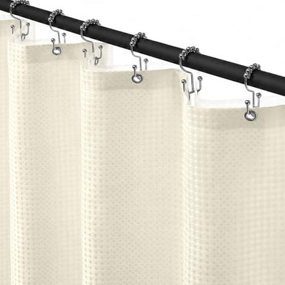 Siiluminisoy Shower Curtain and Liner Set, Waffle Shower Curtain Set with 12 Stainless Steel Hooks, Waterproof Luxury Fabric Shower Curtains for Bathroom and Hotel, Cream, 72" W x 84" H - color: Cream, size: 72"W x 84"L (Pack of 1)