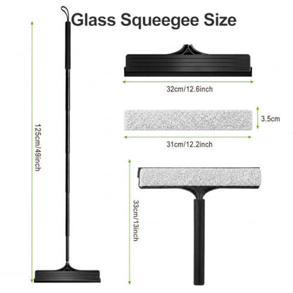 2 in 1 Window Squeegee with Adjustable Telescopic Pole, Shower Glass Squeegee for Indoor Outdoor Windows, Glass Doors, Shower Stalls, Car Windshield, Bathroom Tiles and Hard Floors