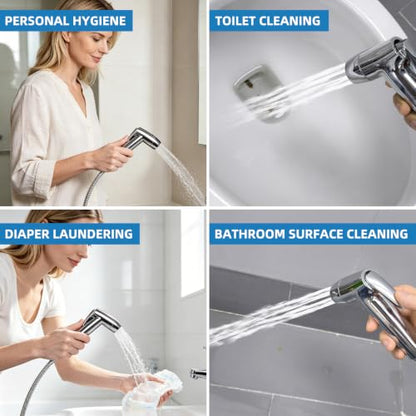 Hibbent Sink Faucet Hose Sprayer Attachment with 10 Adapters - Dual Function Handheld Bidet, Rinser & Shower Head - for Feminine Hygiene, Baby Diaper Cleaning & Pet Bathing