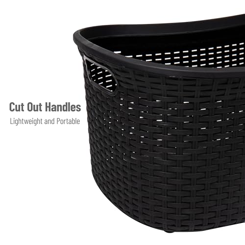 Mind Reader 40L Laundry Basket, Clothes Hamper, Premium Wicker Design, Plastic, Black - color: Black, size: Single